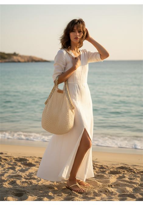 Vanessa Bruno Medium Moon Bag in Woven Raffia and Lurex - Vanille Vanessa Bruno |  | 1EVE26-V40700222